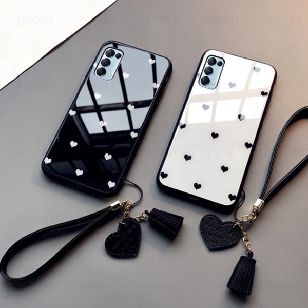 Love Heart Hard Phone Cover Glass Case For OPPO Reno 5 Pro Plus Lite 5Z 5K 5F