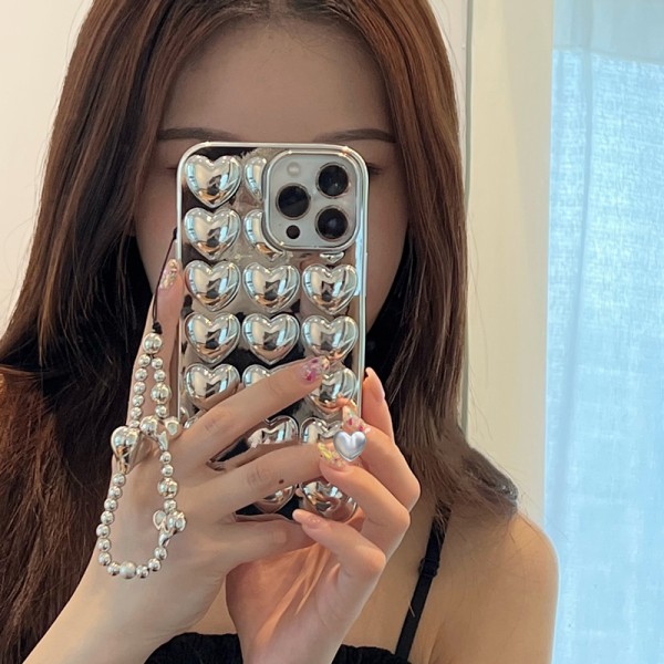 Stylish 3D Heart Plated Silver Phone Case For iPhones