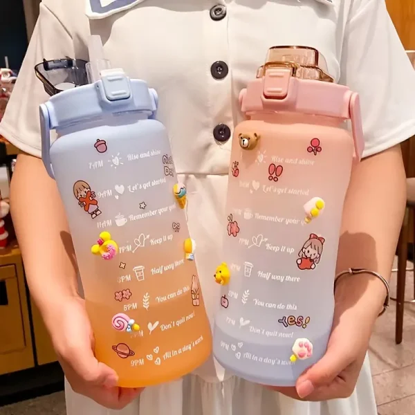 2 litter water bottles with times markings