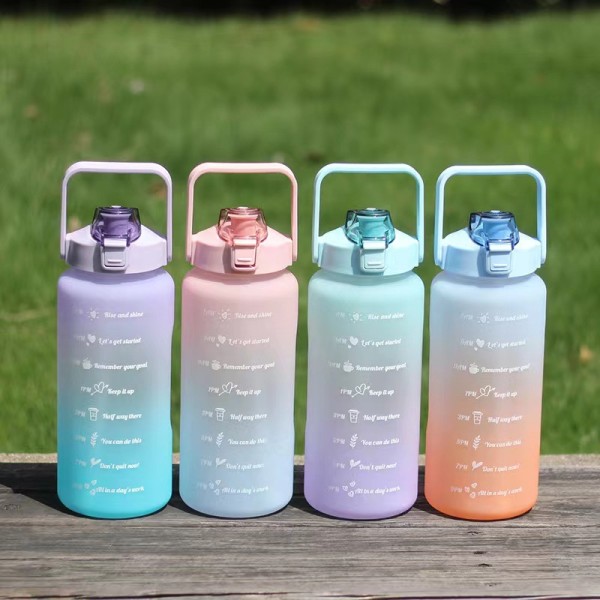 Portable Sporty 2 Liter Water Bottle with Time Markings & Straw