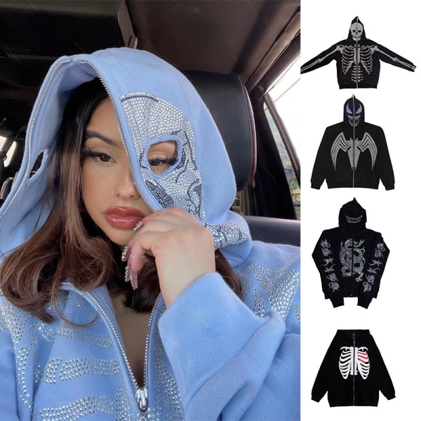 Skeleton Oversized full zip Up Over Face Hoodies