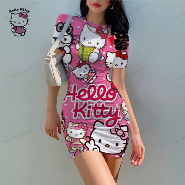 Hello Kitty Short-sleeved Elegant Casual Knee-length Dress
