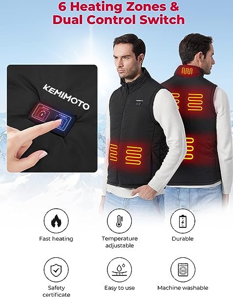 ISSYZONE Electric Heated Vest with 9600 mAh Battery Waterproof Heating Vest for Men and Women