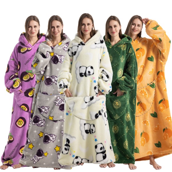 Printed Plush Fleece Oversized Wearable Blanket Extra Long