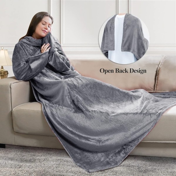 Wearable Blanket with Sleeves and Pocket Hoodie 50"x 70"