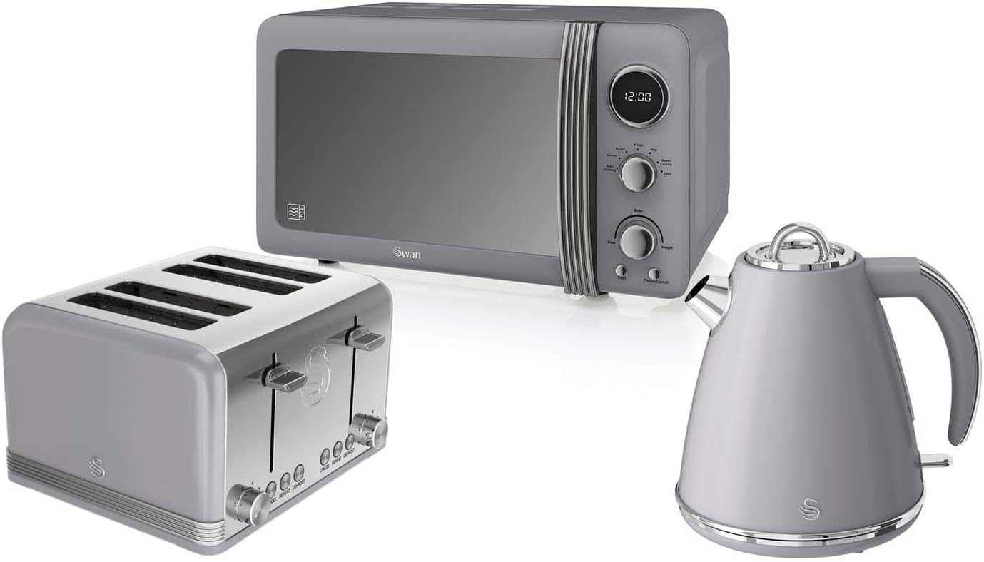 Retro Kitchen Pack by Swan - Digital Microwave 800w 20L, Jug Kettle 1.5L and 4 Slice Toaster - 3 Appliances