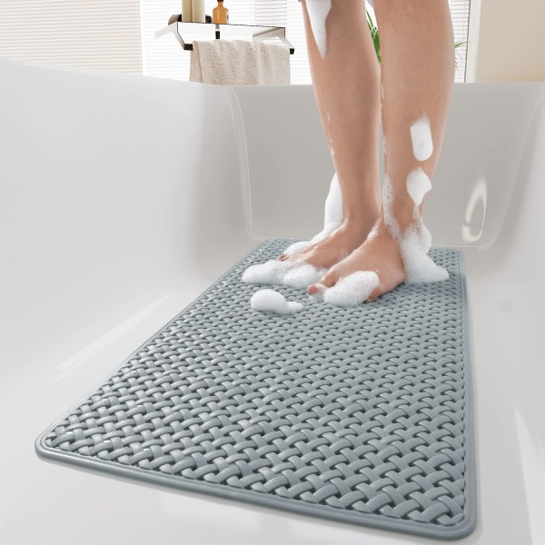 Soft Machine-washable Non-slip Bath Mat with Suction Cup and Drain Hole