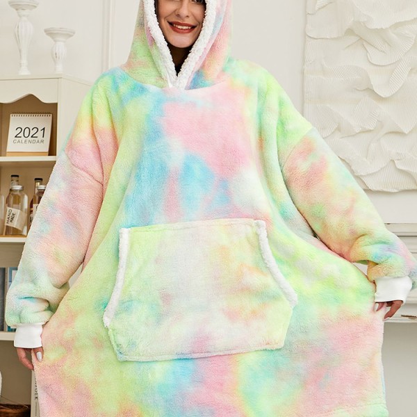 Colorful Oversized  Fleece Winter Hoodie Blanket With Sleeves