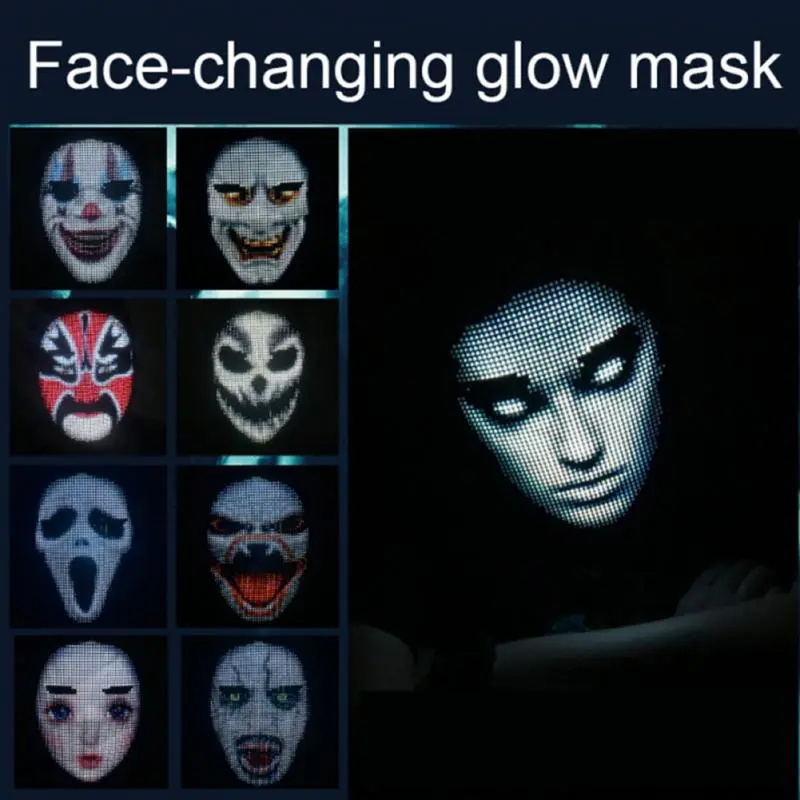 Smart Programmable LED Face Masks Bluetooth APP Control for Halloween