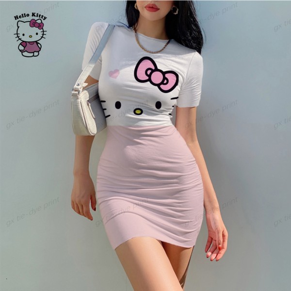Summer Short Hello Kitty Print Dress Women
