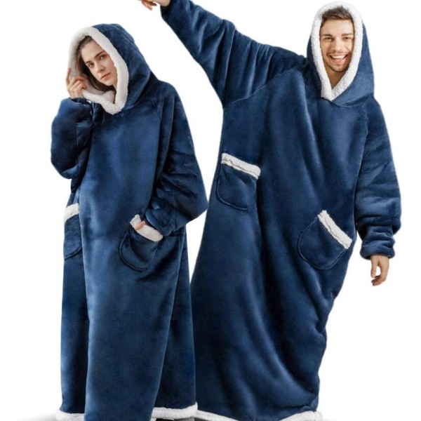 Long Flannel Blanket Hoodie with Sleeves