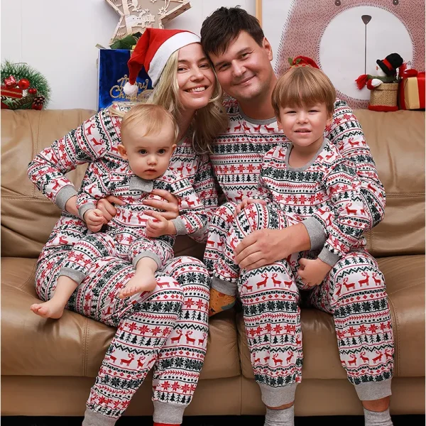 White & Red Deer Family Christmas Matching Pajamas