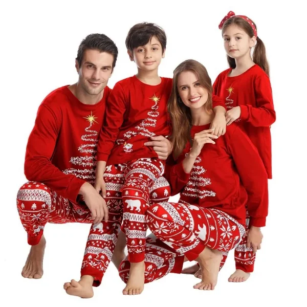 Navy Red Christmas Parent-child Pajamas Set