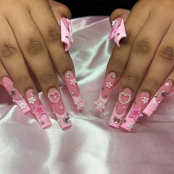 Long Baddie Square Acrylic Nails  24Pcs