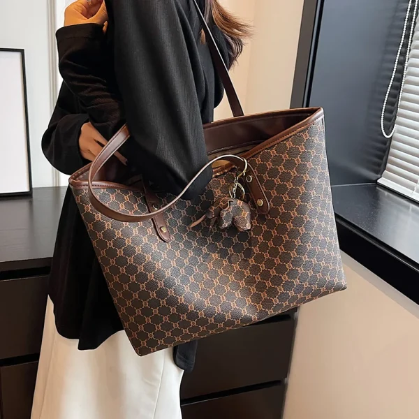 Vintage Print Designer PU Leather Large Tote Handbag