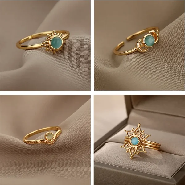 Ladies Moon Cat Opal Collection Ring