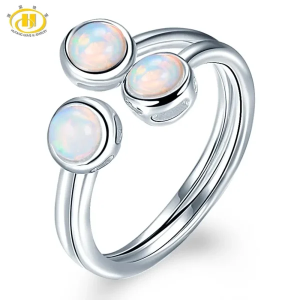 3 Stone Classic Design Natural Opal Women's Ring, 925 Sterling Silver