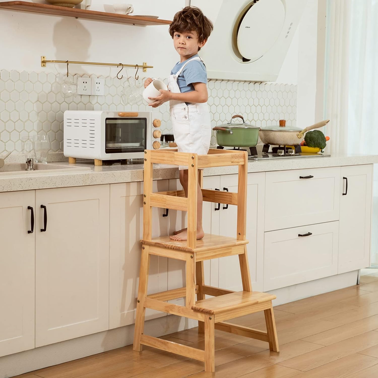 Kids Kitchen Step Stool with Safety Rail,Standing Learning Tower for Toddler