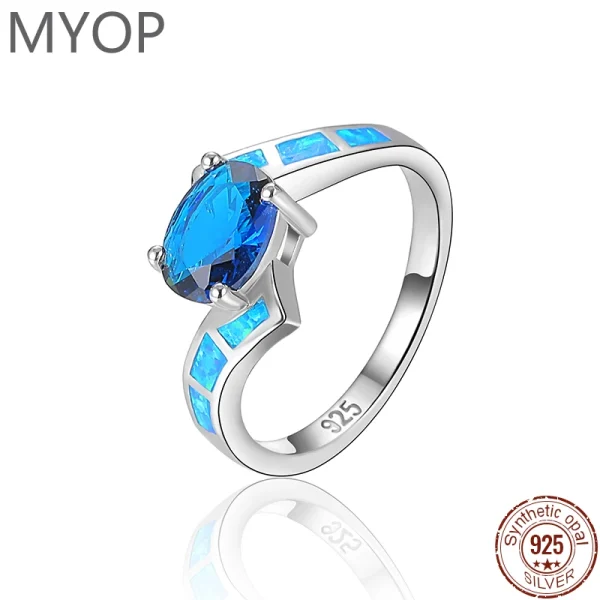 Stylish Blue Opal Ring for Females 925