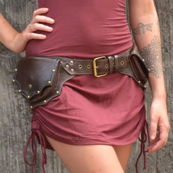 Gothic Viking Women Medieval Steampunk Leather Waist Bag