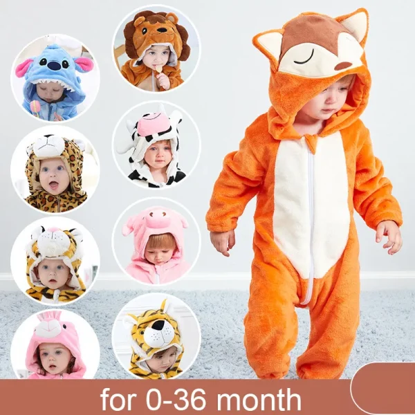 Baby Animal Cartoon Hooded Jumpsuits