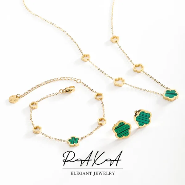 Elegant Green White Shell Flower Earrings Necklace Bracelets