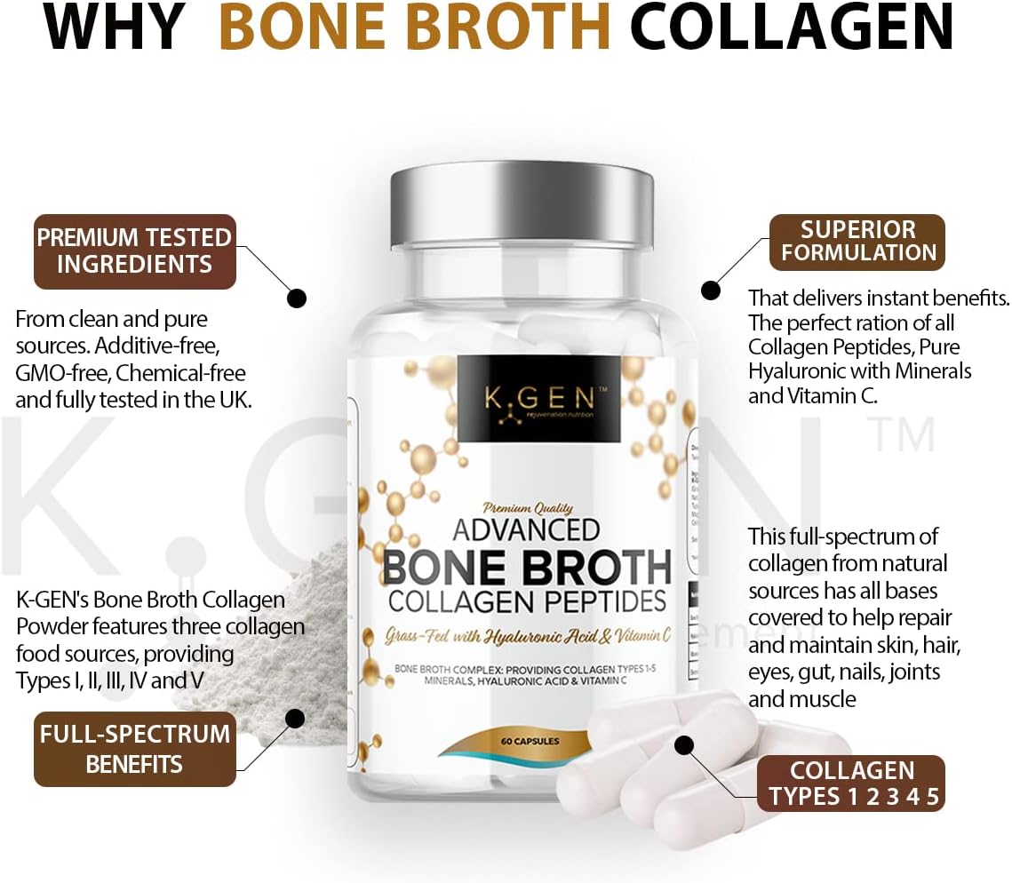 Pure Bone Broth Collagen Supplement Capsules Grass Fed Advanced Blend of Multi Collagen