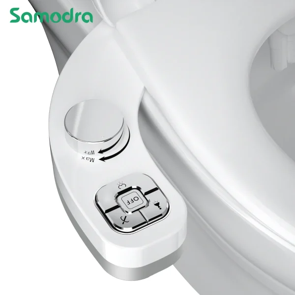 Button Bidet Attachment - Non-Electric Self Cleaning Dual Nozzle (Frontal and Rear Wash)