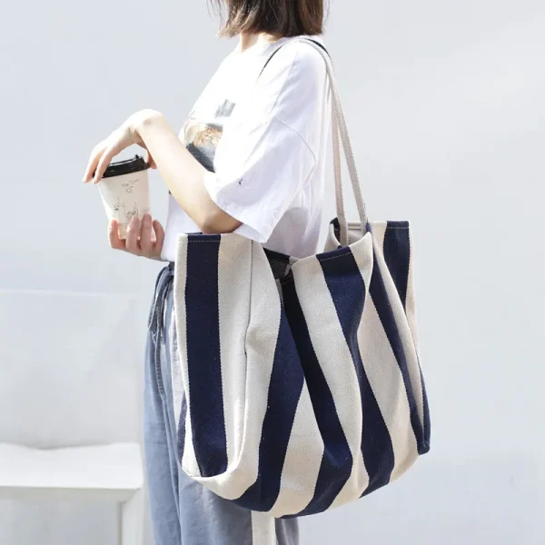 Zebra Striped Big Canvas Summer Tote Bag