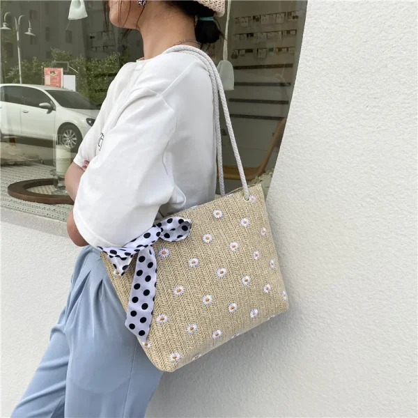 Straw Woven Ribbon Shoulder Bag