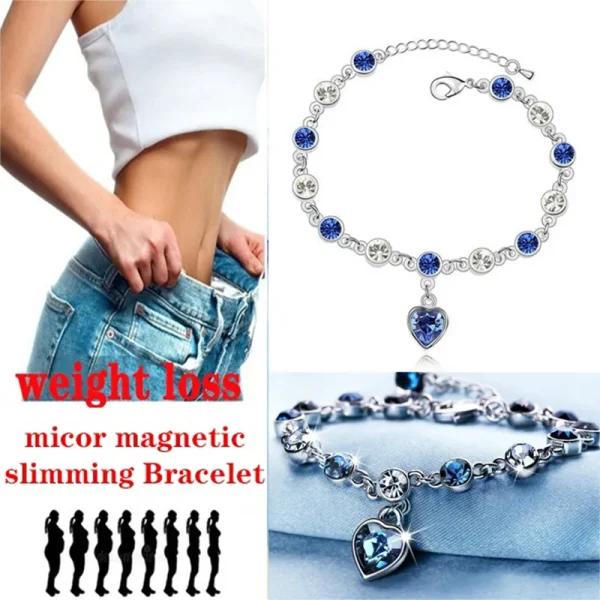 925 Pure Silver Blue Crystal Diamond Magnetic Therapy Bracelet
