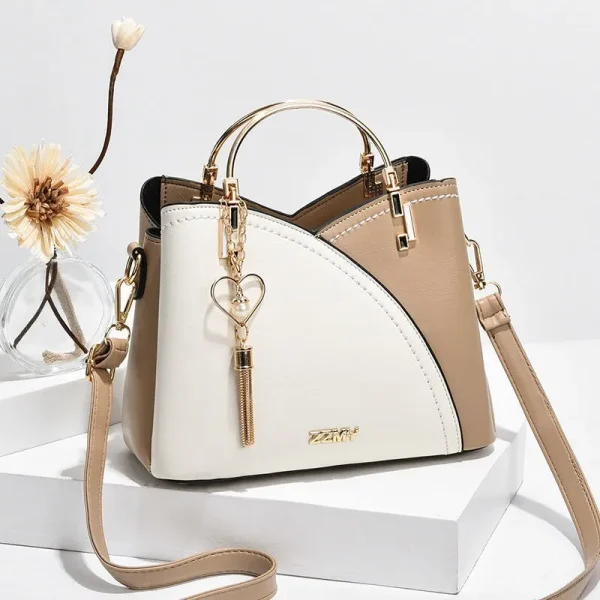 Block Handle Patchwork Handbags PU Leather