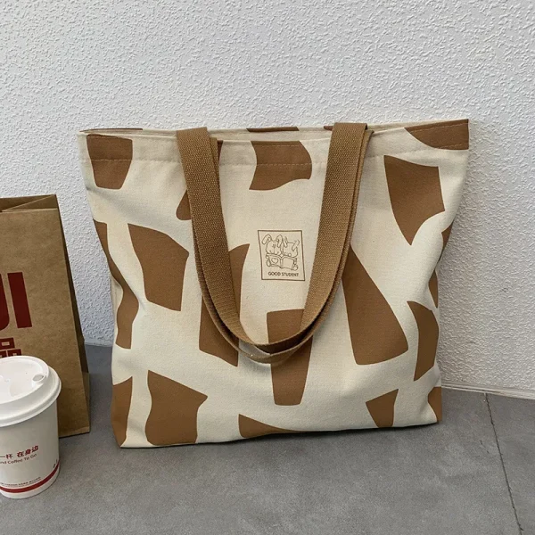 Korean Geometric Canvas Tote Bags