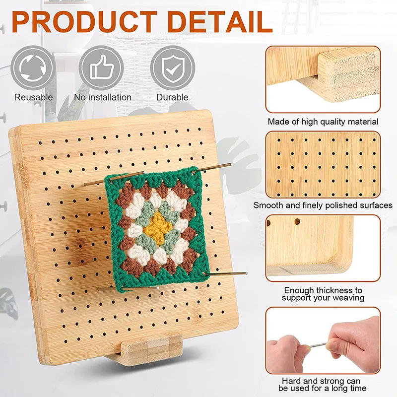 Wood Crochet Blocking Board Kit With Stainless Steel Pins For