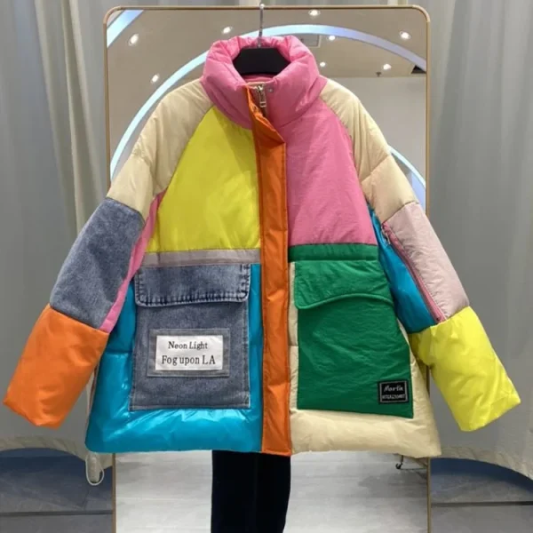 Unique Oversize Denim Patchwork Puffer Jacket