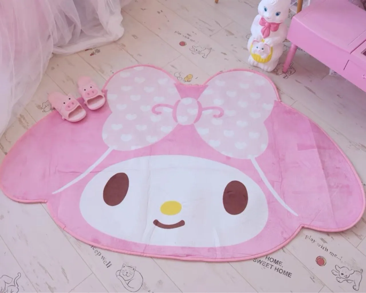 Kawaii Pink My Melody Bow Non-Slip Door Mat – Velvet Floor Mat/Carpet, 39x63 Inches (100x160cm)