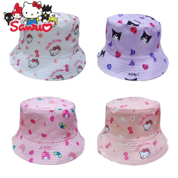 Kuromi Hello Kitty Melody Cinnamoroll Pochacco Double-sided Embroidered Fisherman Hat