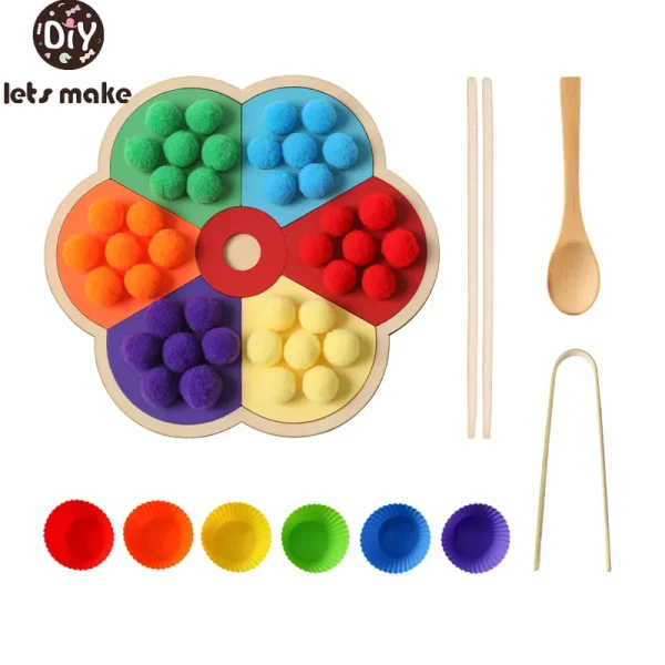 Wooden Montessori Toy Flower Shape Rainbow Sorting Board