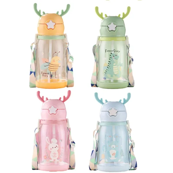 3D Deer Antler Water Bottle with Straw 580ml