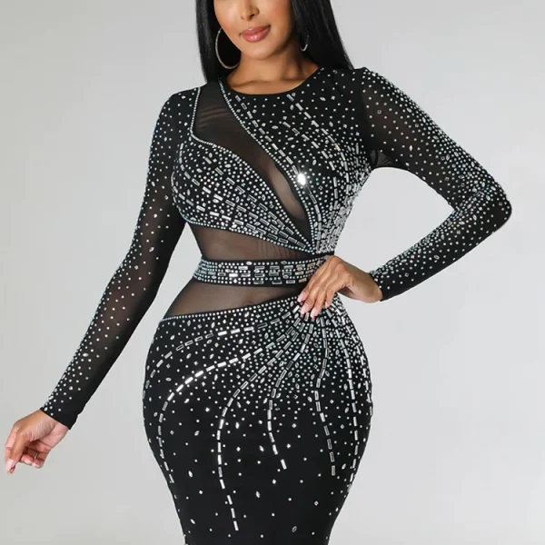 Rhinestone Glitter Mesh Forest Luxury Party Dress