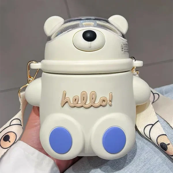 Cute Hello Bear Water Bottle for Kids with Straw