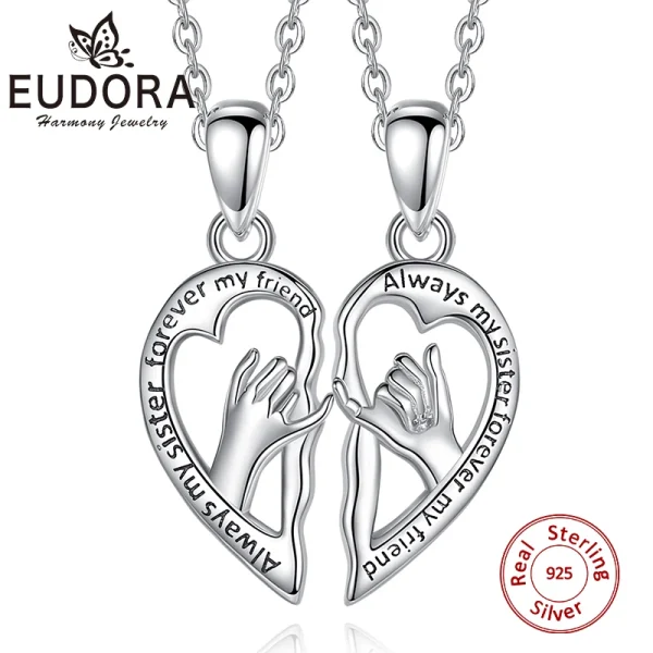 925 Sterling Silver Hand BFF Necklace For 2