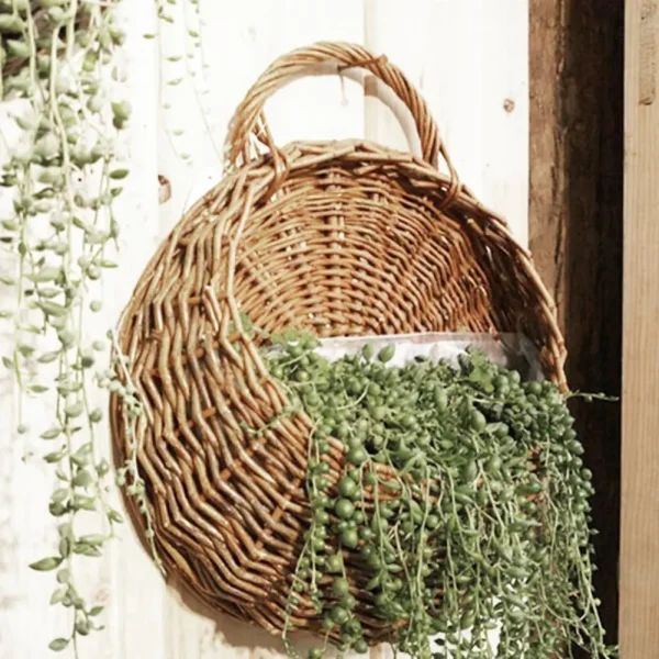 Antique Wicker Rattan Hanging Basket Decore
