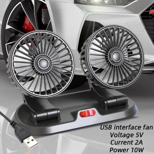 Car Dashboard Fan Dual Head USB 5V 12V 24V