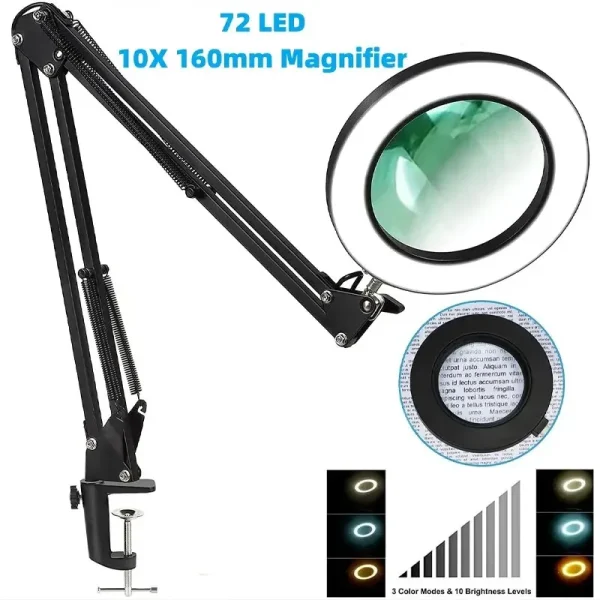 Table Stand Illuminated Magnifier USB  72LED 8X/10X 3 Colors