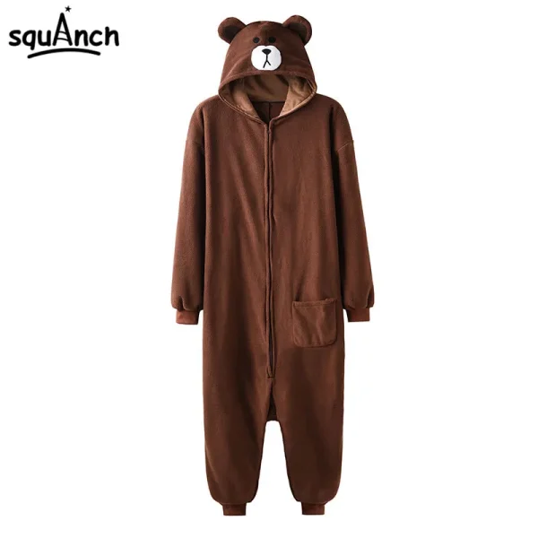 Women Bear Onesie Overall Polar Fleece Zipper Jumpsuit