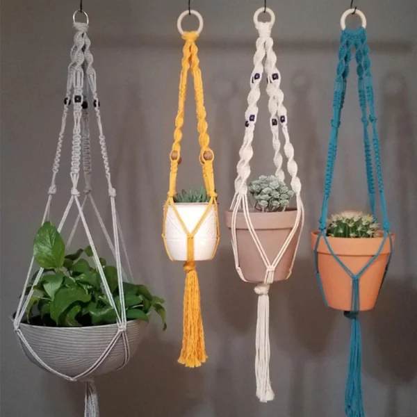 Colourful Boho Macrame Plant Holder Hand Woven 100% Cotton