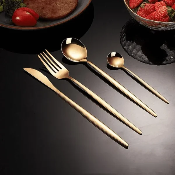 Gold Stainless Steel Steak Knife Fork Coffee Spoon Set
