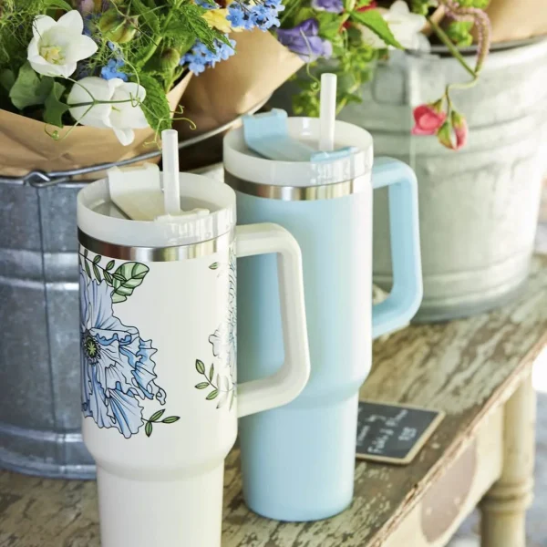 Vacuum Cups with Big Grid Handle Tumbler