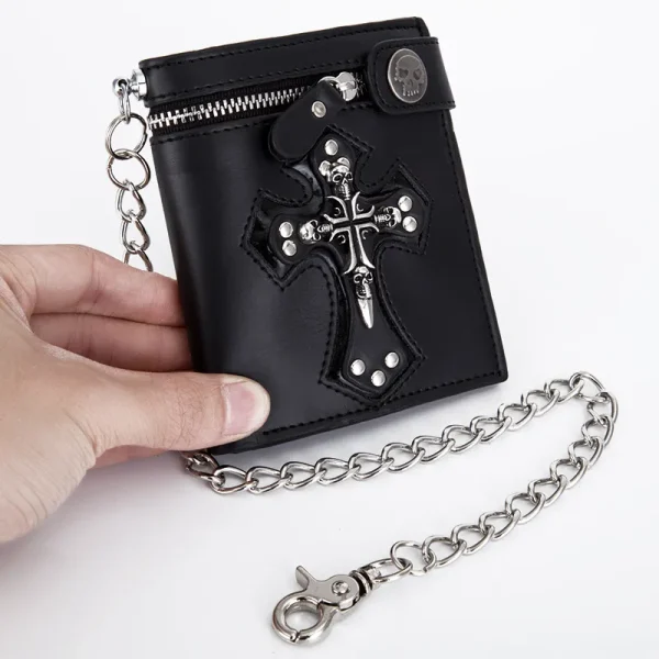 PU Leather Punk Gothic Cross Wallet with Chain